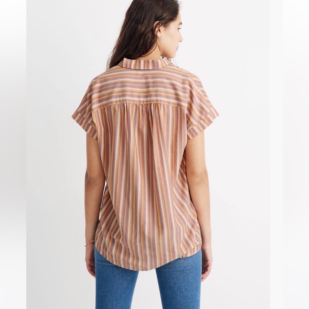 Madewell Cotton Central Shirt in Rainbow Stripe Sierra Stripe Sweet Dahlia - Picture 3 of 9